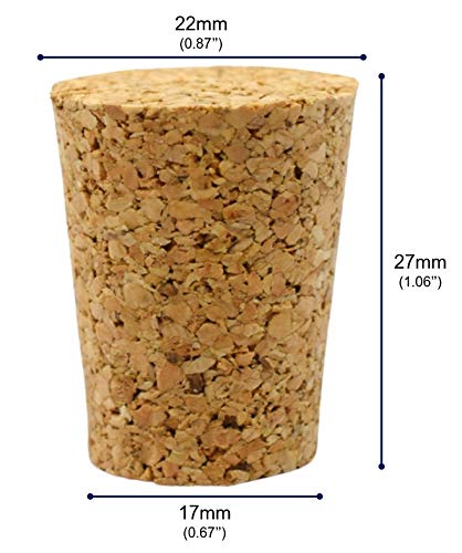 EISCO 10PK Cork Stoppers, Size #8-17mm Bottom, 22mm Top, 27mm Length - Tapered Shape, Natural Bark Material - Great for Household & Laboratory Use...