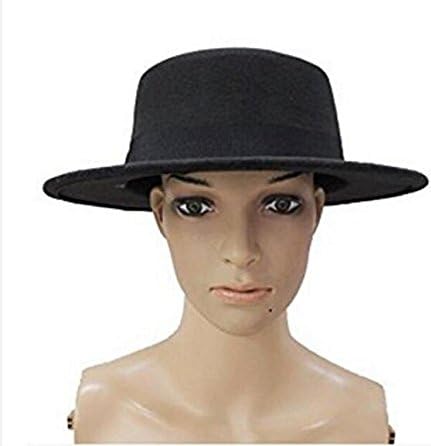 Fashion Black Wool Blend Flat Brim Elegant Fedora Hat Panama Style Bowler Cap Jazz Hat with Belt for Winer Autumn...