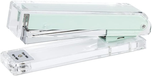 Mint Green Stapler Clear Acrylic Body Desk Staplers with Large Capacity Non-Slip No-Jam Desktop Stapling Tools for Office Home Desk Accessories Su...