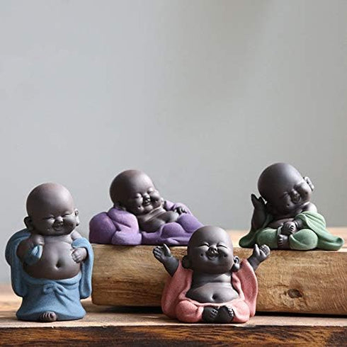 Kingzhuo Ceramic Tiny Cute Buddha Statue Monk Figurine Creative Baby Crafts Dolls Ornaments Gift Classic Delicate Ceramic Arts and Crafts Tea Acce...