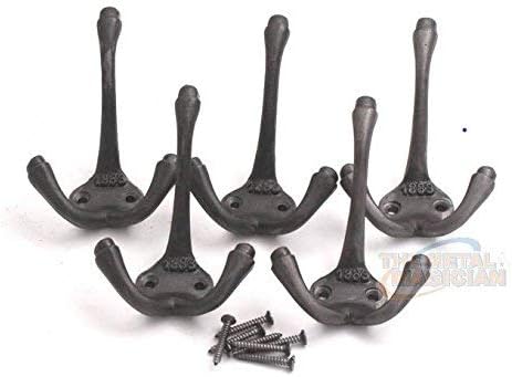 Pack of 6 Coat Hooks Wall Mounted Leaf Style Single Robe Hanger Iron Blacksmith Key Holder Towel, Handbags, Hat Hanging Perfect for Bathroom, Kitc...