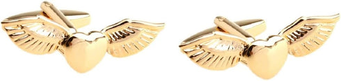 Angel Wings Cufflinks for Men, Wings Heart Cufflinks, Viking Wing Cuff Links, Gold Love Heart Wing Shirt Tuxedo Cufflinks, Punk Cufflinks French C...
