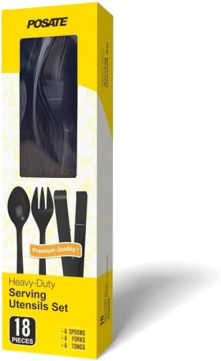 Plastic Serving Utensils Set, 18 Piece, 9" Black...