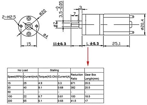 DC 12V Reversible High Reduction Electric Motor 15-200RPM Outer Diameter 20MM(200RPM)...