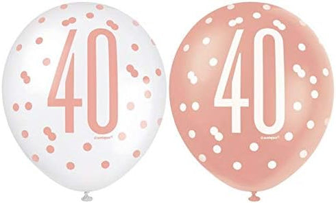 Unique Party 84918 Number Latex Balloons-12 | Rosegold | 6 Pcs, Rose Gold, Age 40...