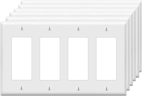 Decorator Wall Plates 4-Gang Switch Outlet Electrical Cover Pate Unbreakable Thermoplastic Faceplate for Light Receptacle Outlet Switch, White (6 ...