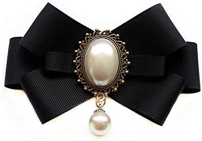 Black Bow Brooches Pin For Woman Girls Pre-Tied Collar Neck Clips Bow Tie JW59...