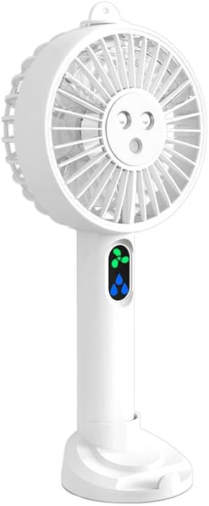 Portable Fan, Portable Water Spray Mist Fan Electric, USB Rechargeable Hand Mini Fan, Cell Phone Holder, 3 Speed Levels and a Button Switch (White...