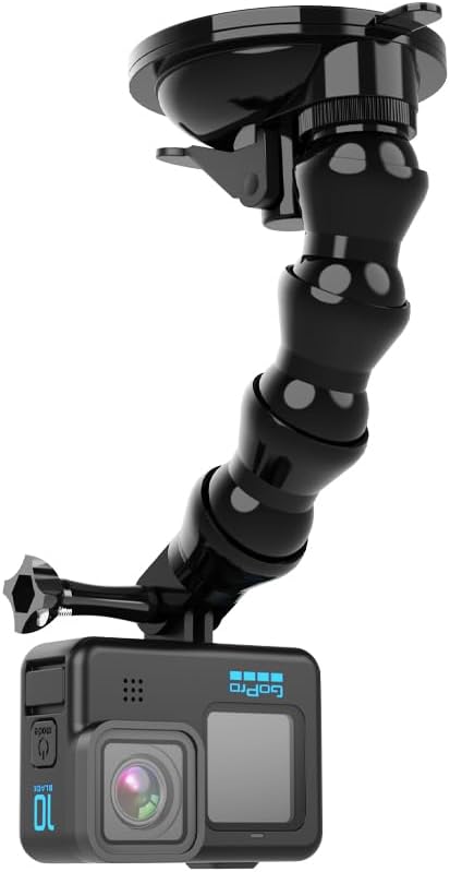 Flexible Gooseneck Extension Suction Cup Car Mount Holder with Phone Holder for Gopro Hero 12 Black, Hero 11/10/9/8/7 Black, 4 Session, 4 Silver, ...