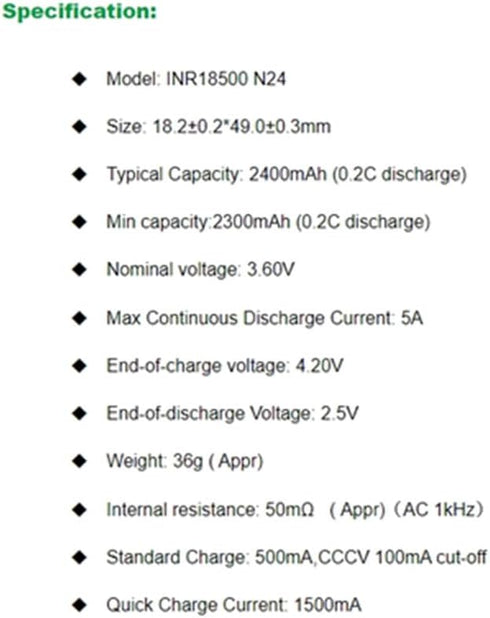 Vapcell 3.7V 2400mah Flat Top 18500 5A Discharge Li-on IMR Rechargeable Lithium Battery 2pcs...