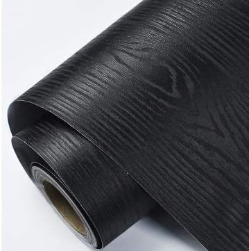17.7"x118" Black Wallpaper Wood Peel and Stick Wood Contact Paper Black Wallpaper Wood Black Contact Paper Self Adhesive Wallpaper For Wall Counte...