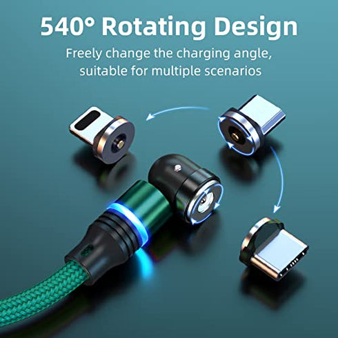 Magnetic Charging Cable 4-Pack 3 in 1 Nylon Braided USB Phone Charger 360 Rotating Compatible with Micro USB Type C iProduct and Most Devices (6.6...