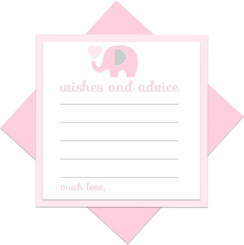 Pink Elephant Advice Cards (25 Pack) Fun Baby Shower Game - Best Wishes for New Parents - Unique Guest Book Alternative for Graduations, Birthdays...