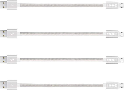 COSOOS Short Micro USB Cable, 4 Pack 9 Inch Nylon Charging and Syncing Short Cords for Samsung, Charging Station, Android Smartphones (Silver,whit...