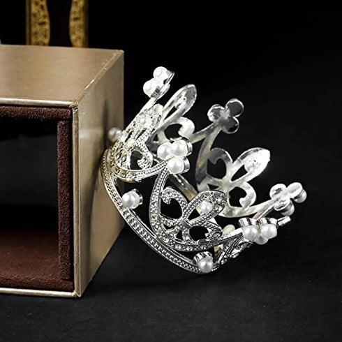 Pearl Crystal Princess Crown - Mini Rhinestone Bridal Wedding Newborn Baby Crown - Silver...
