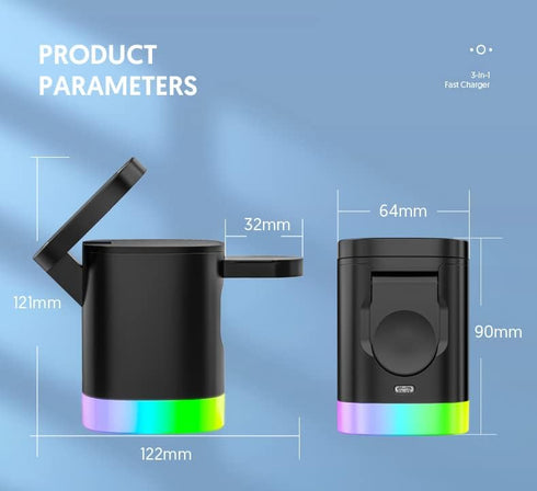 Magnetic Wireless Charging Station for Apple Series,3 in 1 Faster Mag-Safe Wireless Charger Stand for iPhone 14/13/12 Series/iPhone11/Samsung, App...