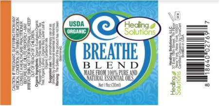 Healing Solutions Breathe Easy Organic Essential Oil - Pure & Undiluted Essential Oil Blend for Diffuser, Humidifier, Aromatherapy - 1 oz (30ml)...