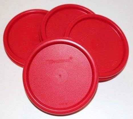 Tupperware Modular Mates Set of 4 Sheer #1 Rounds - 7 oz. Capacity Each - Liquid & Airtight Red Seals...