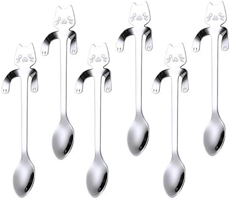 Cat Spoon Coffee Teaspoon, PBIEHSR Stainless Steel Hanging Cup Tea Spoon Two Different Lengths Dessert Scoop for Stirring Drink Mixing Milkshake J...