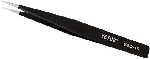 VETUS ESD Anti-static SMD Tweezer Non-magnetic Stainless Steel Pointed Tip for Repair PC Laptop Black ESD-16...