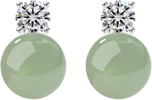 mothers day gifts Natural Real Jade Stud with moissanites Diamonds 925 Silver Backs Jade Jewelry for Daily...