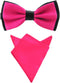 Men Satin Solid Black Color Pre-tied Tuxedo Bowtie Bow Tie Handkerchief Pocket Square Set...