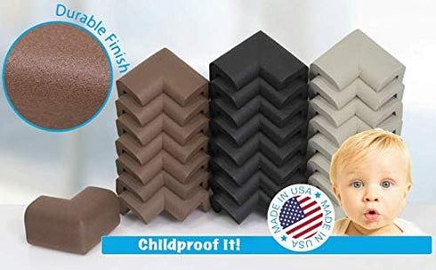 KidKusion 4-Piece Safety Corner Cushion, Black, Child Proofing Corner Guard, Made in USA, Child Safety, Home Furniture Safety Bumper, Baby Proof T...