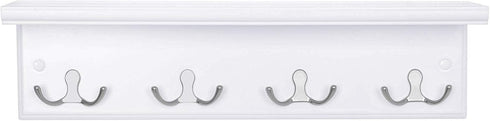 SONGMICS Entryway Hanging Coat Rack, Wall-Mounted Wooden Shelf, with 4 Double Hooks, Wall Floating Shelf, White ULHR42WT...