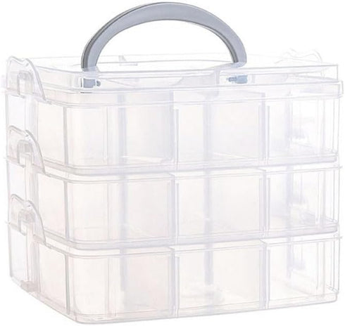 3 Layers 18 Compartments Clear Storage Box, Large Grids Clear Plastic Jewelry Box Organizer Storage Container, Storage Box for Jewelry, Art DIY Cr...