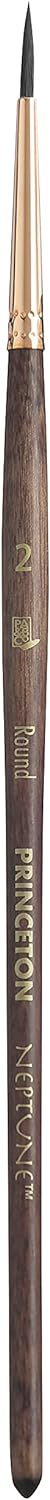 Princeton, Size 2 Artist Neptune, Brushes for Watercolor Series 4750, Round Synthetic Squirrel, Dark Wood...