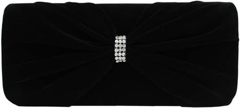 Elegant Rhinestone Bow Front Velvet Clutch Evening Bag Handbag...