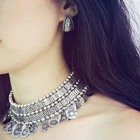 idealway Retro Boho Tribal Tassel Collar Bib Chain Chunky Pendant Statement Necklace Choker for Women...