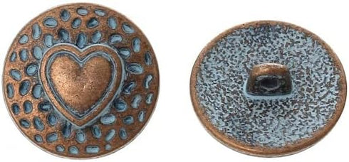 KARMELLING 10PC Metal Sewing Shank Buttons, Antiqued Copper Heart Carved Spray Painted Blue Round Button 18mm(6/8")...