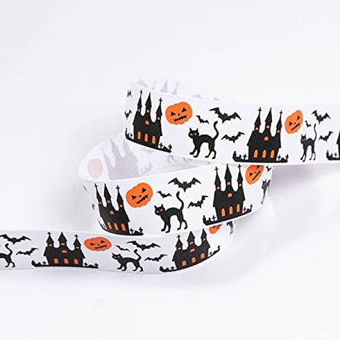 1'' x 25Yards Halloween Wired Edge Ribbon Halloween Handmade DIY Heat Transfer Ribbon Threaded Belt Ribbed Ribbon Satin Ribbon Holiday Decoration ...