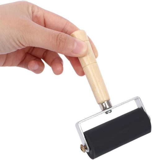 2Pcs Professional Rubber Roller Brayer,6cm Rubber Roller Brayer with Wooden Handle Ink Painting Printmaking Roller Art Stamping Tool...