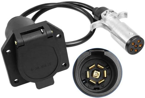 57667 Durable 6-Way to 7-Way RV Blade Trailer Wiring Adapter with Harness Protector Water Proof 23.6'' 6 Pole on Truck to 7 Blade on Trailer Conne...