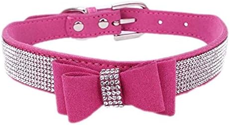 Rhinestone Dog Collar, Cute Dazzling Sparkling Soft Suede Leather Dog Cat Rhinestone Collar Crystal Diamond Pet Dog Puppy Collar (S, Hot Pink-1)...
