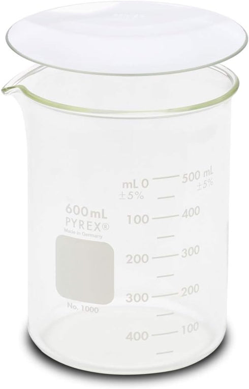 Corning Pyrex 1000-600, 600ml Low Form Griffin Beaker with Pyrex 9985-100, 100mm Watch Glass (Single)...