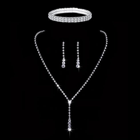 Cristina Prom Earrings Necklace Bracelet Set Elegant Rhinestone Crystal Wedding Jewelry Sets for Brides Bridesmaid Teardrop Pendant Crystal Weddin...