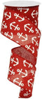 Anchor Wired Edge Nautical Ribbon for Beach and Coastal -Red & White 10" x 10 Yds (30 Ft)...