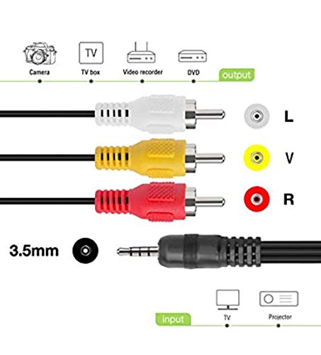 3.5mm Male to 3 RCA Male Plug AV A/V Audio Video TV-Out Cable Cord Lead for Samsung Digtial Camcorder SMX-F40 SMX-F40RN SMX-F40BP SMX-F40BN SMX-F4...