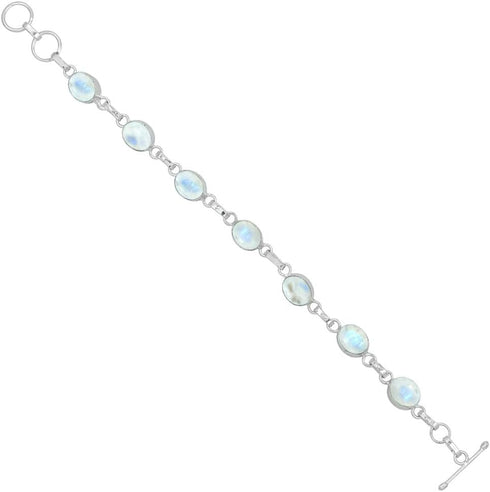 Oval Shape Natural Gemstones Statement Bracelet for Women - 925 Silver Plated Handmade Birthstone Bohemian Vintage Style Women's Jewelry Gifts for...