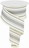 Farmhouse Stripe on Cotton Wired Edge Ribbon - 2.5 Inches x 10 Yards (Ivory, Cool Grey)...