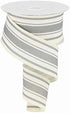 Farmhouse Stripe on Cotton Wired Edge Ribbon - 2.5 Inches x 10 Yards (Ivory, Cool Grey)...