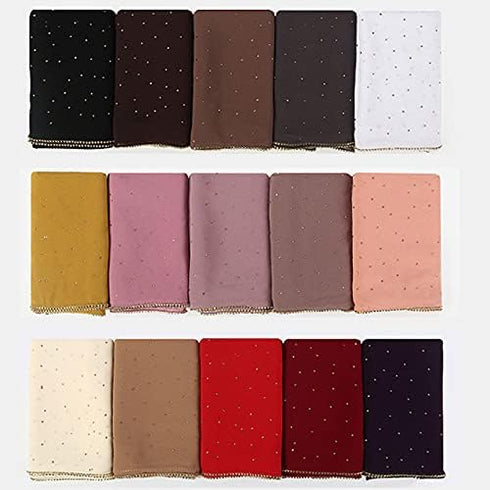 Women Rhinestone Hijab Muslim Head Wrap Long Scarf (Diamond-Black)...