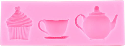 Tea Party Cake Mold Teapot Fondant Molds Tea Cup Silicone Mold for Cake Decorating Cupcake Topper Chocolate Candy Gum Paste Polymer Clay...