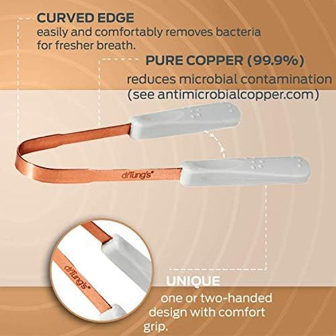 DrTung’s Tongue Cleaner, Copper Tongue Scraper, Tongue Cleaner for Adults, Kids, Easy to Use Comfort Grip Handle, 2 Pack...