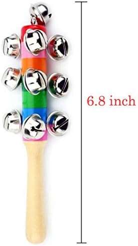 6Pcs Wooden Jingle Hand Bells,Rainbow Handle Wooden Bells Jingle Stick Shaker Rattle Baby Kids Children Musical Toys...