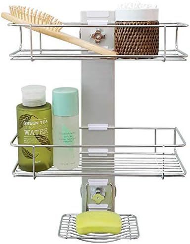 BATHBEYOND Shower Caddy Suction Cup Tier Shower Shelf - Adjustable Shower Caddy 400 Stainless Steel No-Drilling and Extra Adhesive Sticker for Mor...