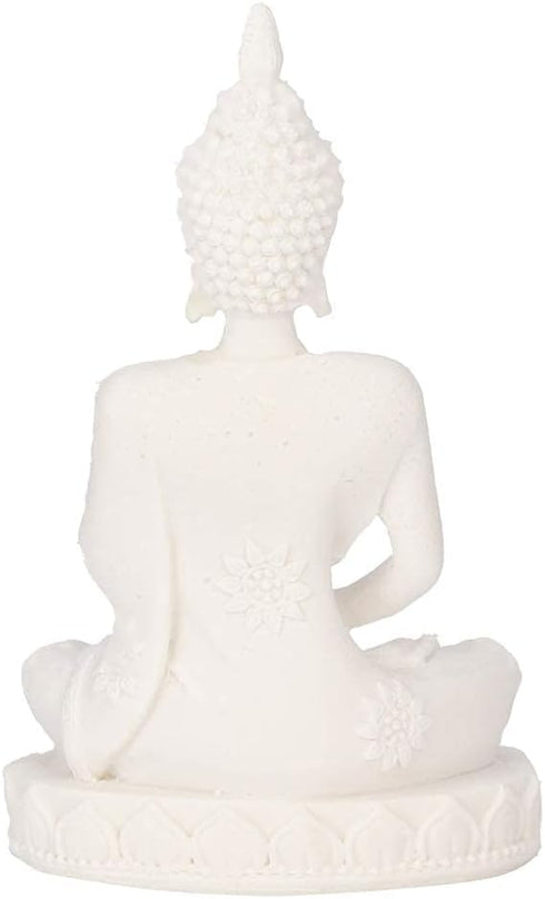 AUNMAS Buddha Meditation Statue, Small Sitting Sandstone Carving Harmonious Figurine for Home Office Desktop Decoration, White 4.3Inch...